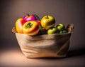 Apples in a bag with some capsicums.