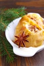 Apples baked with honey and nuts in a white plate Royalty Free Stock Photo