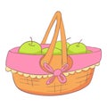 Apples basket icon, cartoon and flat style