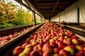 apples being sorted and graded on a conveyor belt