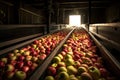 apples being sorted and graded on a conveyor belt