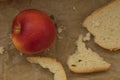 Apples on brown paper on wood. Vintage look