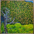 Apples . Brush strokes and canvas texture Beautiful Oil Painting apple tree.in golden frame. Free copy is based on a photo Royalty Free Stock Photo