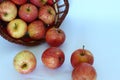 Apples falling out of the basket.