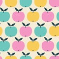 Apples fruit hand drawn vector illustration. Colorful summer seamless pattern for kids fabric. Royalty Free Stock Photo