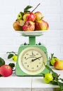Apples fruit on old vintage scale 1960. One division of 20 grams. Royalty Free Stock Photo