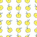 Yellow apple seamless pattern. Hand drawn abstract apples fruit in elegant decorative style on white background Royalty Free Stock Photo