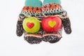 apples with hearts in hands in winter