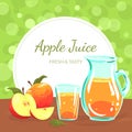 Apples Juice Banner Template, Organic Natural Fresh Juice made of Freshly Harvested Fruits Vector Illustration