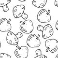 Apples mushrooms seamless pattern. Vector illustration seamless pattern apples with mushrooms. Autumn background apples and mushro Royalty Free Stock Photo