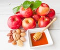 Apples, nuts and honey Royalty Free Stock Photo