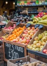 Apples, oranges and other fruits for sale.