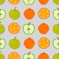 Apples and oranges seamless pattern. Pixel embroidery. Square. Vector