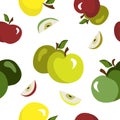Juicy apples seamless pattern, a collection of colorful apples on white background, apple slices, summer fruits repeat pattern, ap Royalty Free Stock Photo