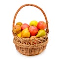 Apples and pears in the basket isolated on white background Royalty Free Stock Photo