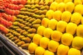 Apples and pears at market stall