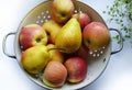 apples pears white background close-up sweet fruits Royalty Free Stock Photo