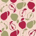 Apples and pears. Whole and halves of fruits. Summer seamless pattern background. Vector illustration Royalty Free Stock Photo