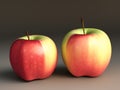 2 apples red greem sitting on flat surface Royalty Free Stock Photo