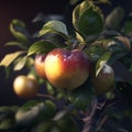 Apples ripe and ready in the green orchard tree Royalty Free Stock Photo