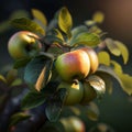 Apples ripe and ready in the green orchard tree Royalty Free Stock Photo