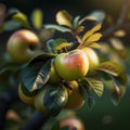 Apples ripe and ready in the green orchard tree Royalty Free Stock Photo