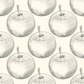 Apples seamless pattern. Apple fruit backdrop. Engraving vintage style Royalty Free Stock Photo