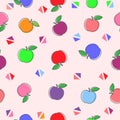 Apples seamless pattern with haft and leaf pink background color.