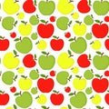 Apples seamless pattern. Red, yellow and green apples on a white background. Vector illustration Royalty Free Stock Photo