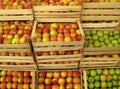 Apples in selling crates on market Royalty Free Stock Photo