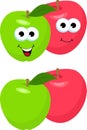 Set of Apples with leaf. Cute and funny red and green apple character, mascot, decoration element, cartoon Raster Royalty Free Stock Photo