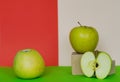 Apples on silver background. About health. Spring vitamins.