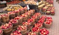 Apples and squashes at farmers stand Royalty Free Stock Photo