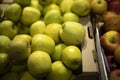 Apples in store. Lots of apples in drawer. Fresh fruit Royalty Free Stock Photo