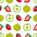 Apples and strawberries seamless pattern. Pixel Embroidery. Square. Vector Royalty Free Stock Photo