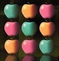 Apples are the subject of this 3-D illustration that includes brilliant colors and dramatic lighting