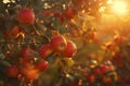 Apples on the tree in the garden in the rays of the setting sun Royalty Free Stock Photo