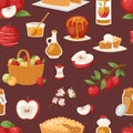 Apples vector healthy applepie with jam and applejuice from fresh fruits in garden with appletrees illustration of set Royalty Free Stock Photo