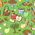 Apples vector healthy food applepie and applejuice from fresh fruits in garden with appletrees illustration of set Royalty Free Stock Photo