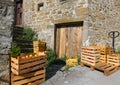 Apples in wooden crates on the pallet