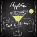 Appletini cocktail. Hand drawn drink on white background. Vector illustration