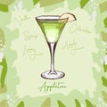 APPLETINI, low-alcohol, apple-lemon taste Contemporary classic cocktail illustration. Alcoholic bar drink hand drawn vector. Pop