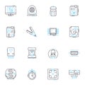 Appliance stock linear icons set. Inventory, Refrigerators, Washers, Dryers, Stoves, Ovens, Dishwashers line vector and