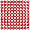 100 appliances icons hexagon red Royalty Free Stock Photo