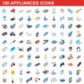 100 appliances icons set, isometric 3d style Royalty Free Stock Photo