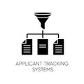 Applicant tracking system black glyph icon. Executive search program, recruitment software silhouette symbol on white