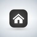 Application button home symbol sign. Black rounded square shape with black shadow on white background. Vector illustration. Royalty Free Stock Photo
