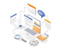 Application database network flat isometric illustration concept