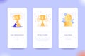 Application design set for Goal Achievement, Winner Trophy and Cash Back. UI on boarding screens design. Mobile app template.