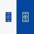 Application, Message, Mobile Apps, poniter Line and Glyph Solid icon Blue banner Line and Glyph Solid icon Blue banner Royalty Free Stock Photo